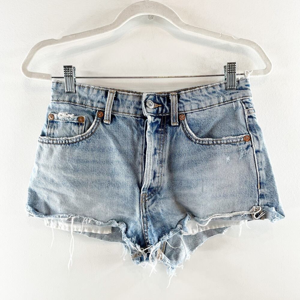Zara Light Blue Distressed Denim Cutoff Shorts